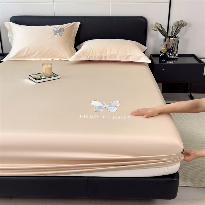 91家纺网 家纺一手货源 找家纺 鑫钰 2024秋冬新款全棉刺绣单层床笠单件枕套三件套-蝶舞 蝶舞-曲奇