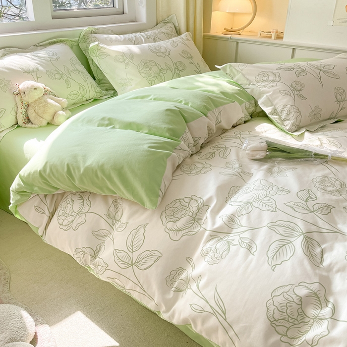 91家纺网 家纺一手货源 找家纺 2024新款全棉小清新印花单品套件--四件套 晚风吟