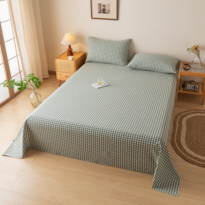 91家纺网 家纺一手货源 找家纺 卡伦家纺 2025新款全棉色织水洗棉床单学生宿舍单人双人床单系列绿小格