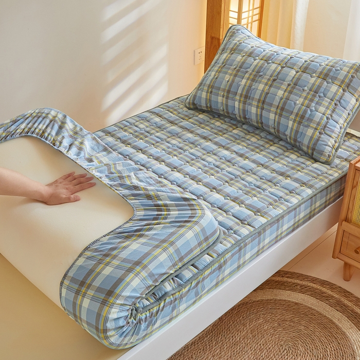 91家纺网 家纺一手货源 找家纺 鑫钰 2025新款学生宿舍A类水洗棉大豆夹棉系列-简格 简格-简希蓝