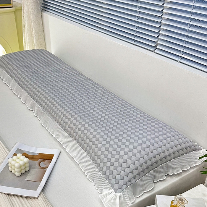 91家纺网 家纺一手货源 找家纺 2024新款A类冰豆豆花边双人长枕套 小菱形-灰