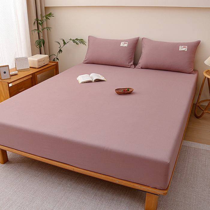 91家纺网 家纺一手货源 找家纺 2024新款A类云朵棉纯色床笠 深豆沙