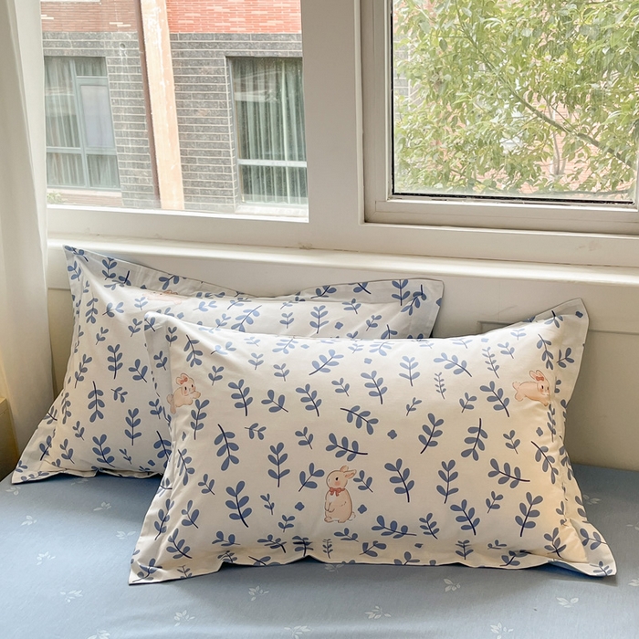 91家纺网 家纺一手货源 找家纺 2024新款全棉小清新印花单品套件--四件套 兔影