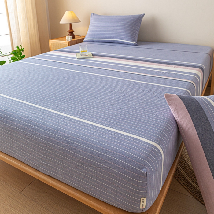 91家纺网 家纺一手货源 找家纺 卡伦家纺 2025全棉色织水洗棉单层床笠席梦思保护套 格林兰