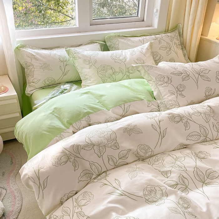 91家纺网 家纺一手货源 找家纺 2024新款全棉小清新印花单品套件--四件套 晚风吟