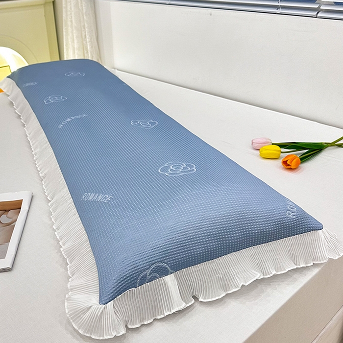 91家纺网 家纺一手货源 找家纺 2024新款A类冰豆豆花边双人长枕套 山茶花-湖蓝