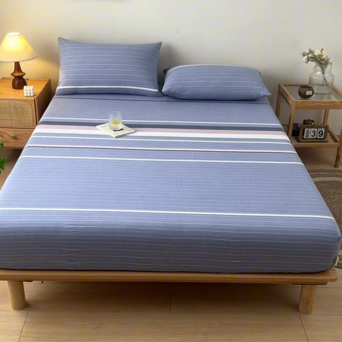 91家纺网 家纺一手货源 找家纺 卡伦家纺 2025全棉色织水洗棉单层床笠席梦思保护套 格林兰