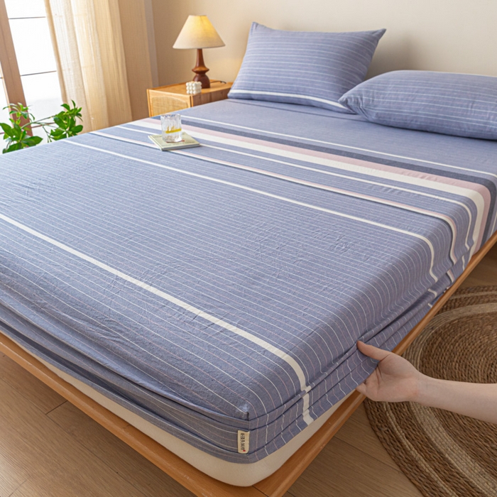 91家纺网 家纺一手货源 找家纺 卡伦家纺 2025全棉色织水洗棉单层床笠席梦思保护套 格林兰