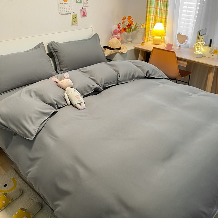 91家纺网 家纺一手货源 找家纺 悦织湾家纺 2025新款纯色床单款芦荟棉四件套 洛卡灰