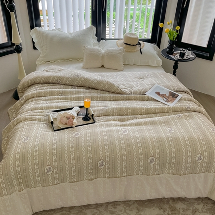 91家纺网 家纺一手货源 找家纺 莱豫家纺 2024新款法式复古针织花边夏被春秋被 凯瑟琳