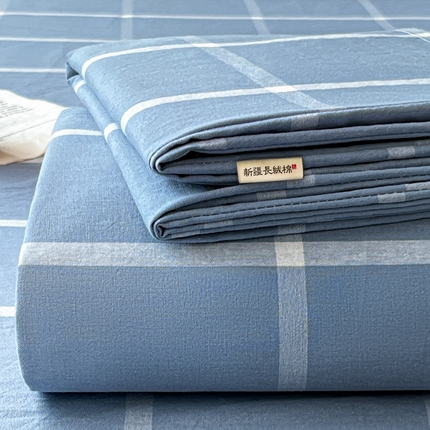 91家纺网 家纺一手货源 找家纺 2025新款全棉色织水洗棉床单学生宿舍单人双人床单系列 蓝灰中格