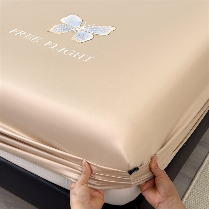 91家纺网 家纺一手货源 找家纺 鑫钰 2024秋冬新款全棉刺绣单层床笠单件枕套三件套-蝶舞 蝶舞-曲奇