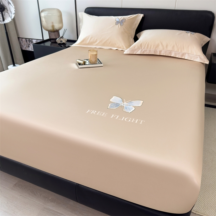 91家纺网 家纺一手货源 找家纺 鑫钰 2024秋冬新款全棉刺绣单层床笠单件枕套三件套-蝶舞 蝶舞-曲奇