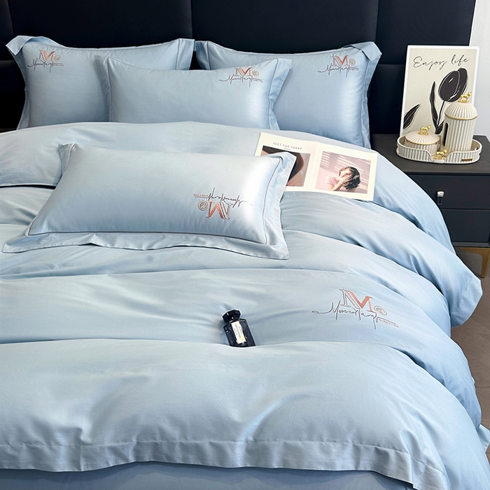 91家纺网 家纺一手货源 找家纺 琉宿家纺 2025新款50s双股长绒棉绣花四件套 倾世红颜-天空蓝