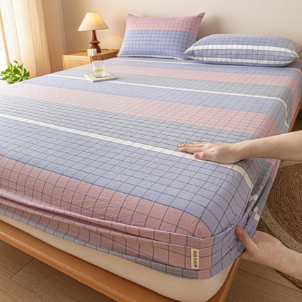 卡伦家纺 2025全棉色织水洗棉单层床笠席梦思保护套 马丁粉