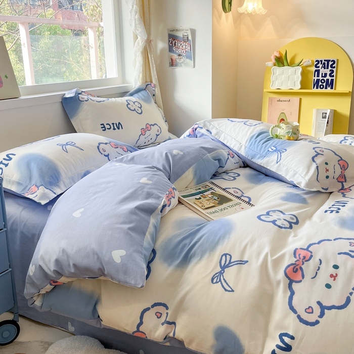 91家纺网 家纺一手货源 找家纺 2024新款全棉小清新印花单品套件--四件套 玉桂兔