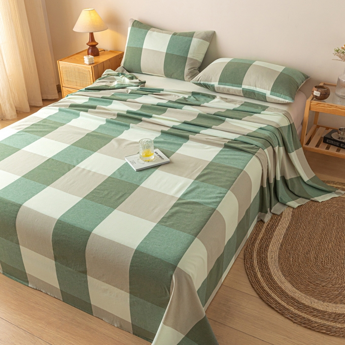 91家纺网 家纺一手货源 找家纺 卡伦家纺 2025新款全棉色织水洗棉床单学生宿舍单人双人床单系列绿大格