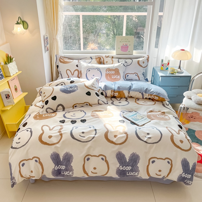 91家纺网 家纺一手货源 找家纺 2024新款全棉小清新印花单品套件--四件套 无影熊