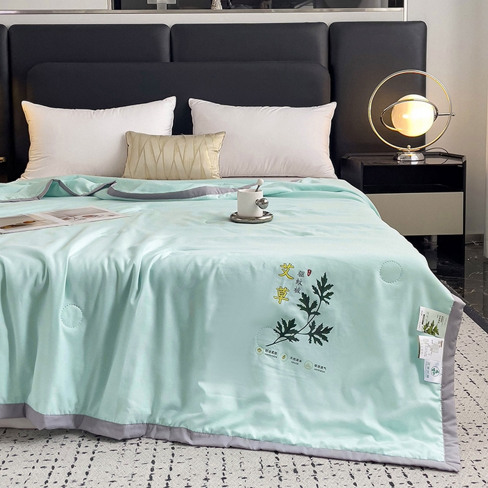 91家纺网 家纺一手货源 找家纺 鹿小帅纺织品 2024新款艾草驱蚊夏凉被 天际蓝