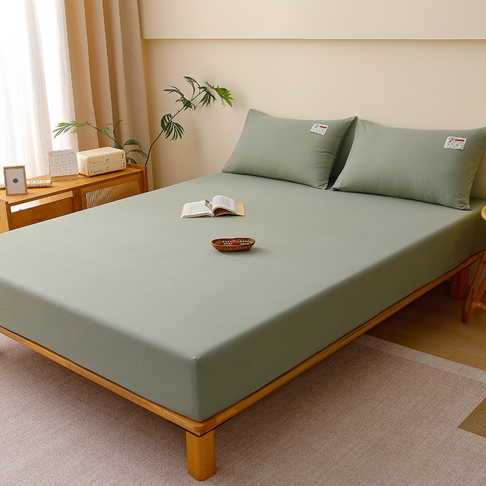 91家纺网 家纺一手货源 找家纺 2024新款A类云朵棉纯色床笠 豆绿