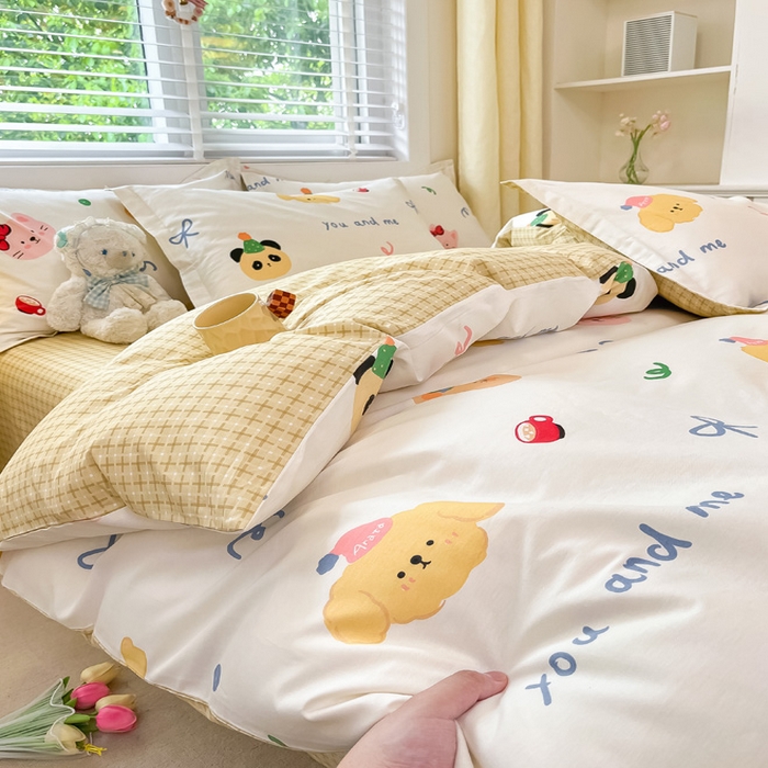 91家纺网 家纺一手货源 找家纺 2024新款全棉小清新印花单品套件--四件套 西西假日