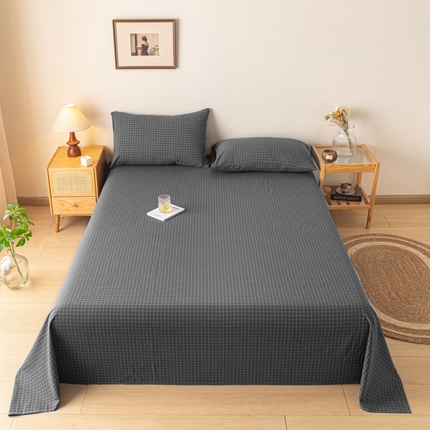 卡伦家纺 2025新款全棉色织水洗棉床单学生宿舍单人双人床单系列灰小方格