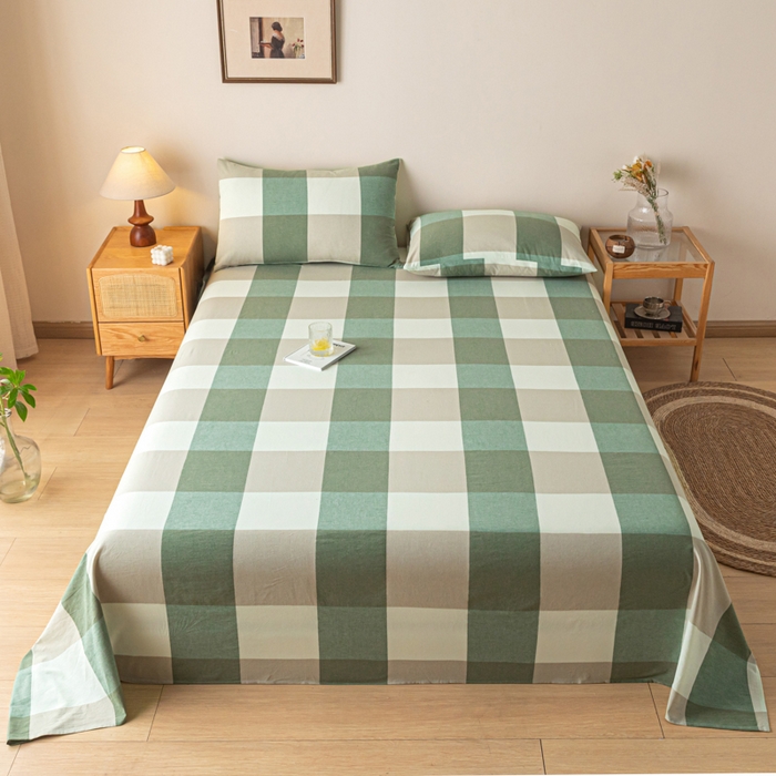 91家纺网 家纺一手货源 找家纺 卡伦家纺 2025新款全棉色织水洗棉床单学生宿舍单人双人床单系列绿大格