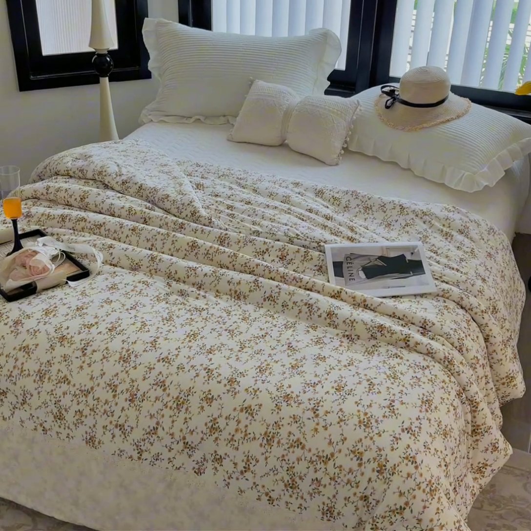 91家纺网 家纺一手货源 找家纺 莱豫家纺 2024新款法式复古针织花边夏被春秋被 花黛织梦