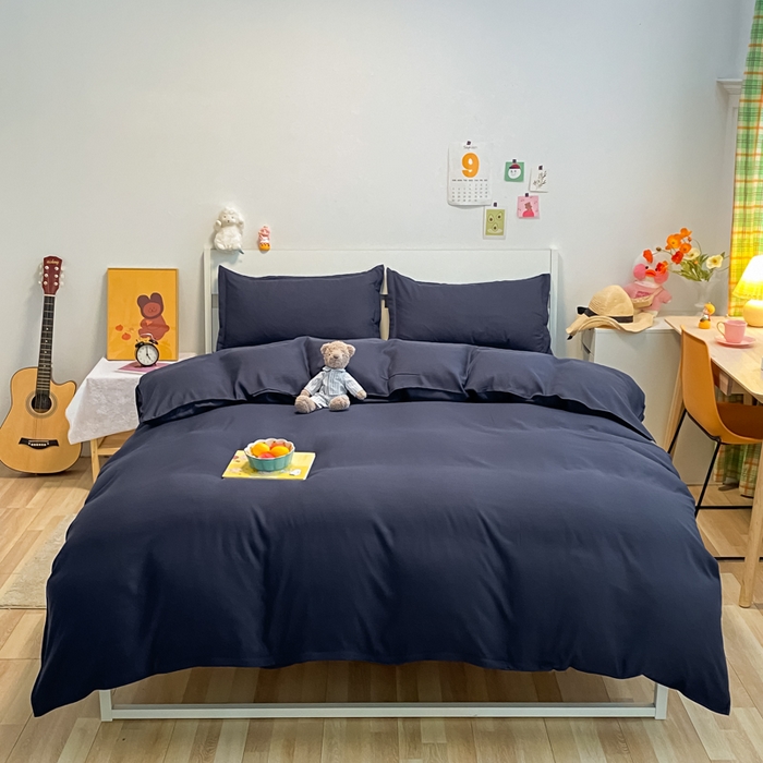 91家纺网 家纺一手货源 找家纺 悦织湾家纺 2025新款纯色床单款芦荟棉四件套 伯爵蓝