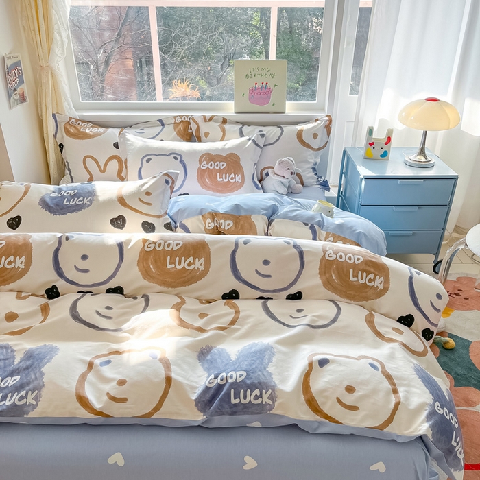 91家纺网 家纺一手货源 找家纺 2024新款全棉小清新印花单品套件--四件套 无影熊