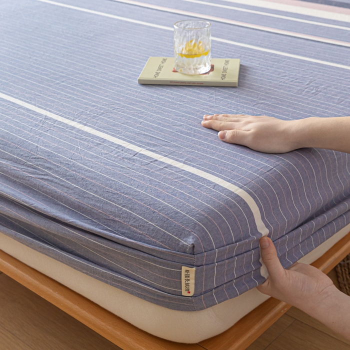 91家纺网 家纺一手货源 找家纺 卡伦家纺 2025全棉色织水洗棉单层床笠席梦思保护套 格林兰