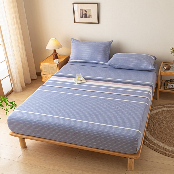 91家纺网 家纺一手货源 找家纺 卡伦家纺 2025全棉色织水洗棉单层床笠席梦思保护套 格林兰