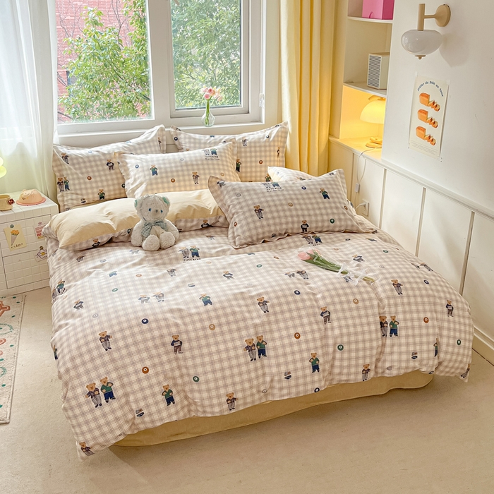 91家纺网 家纺一手货源 找家纺 2024新款全棉小清新印花单品套件--四件套 小熊乐园