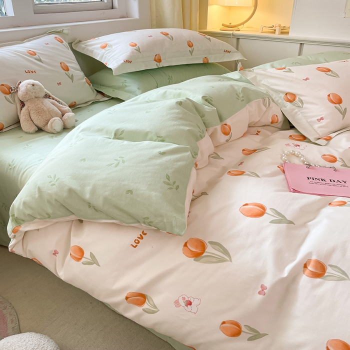 91家纺网 家纺一手货源 找家纺 2024新款全棉小清新印花单品套件--四件套 芮心