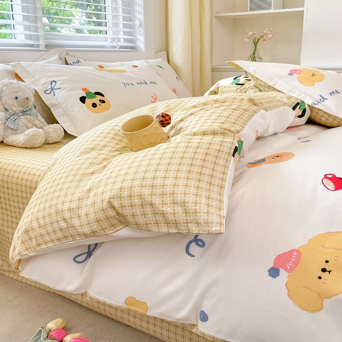 91家纺网 家纺一手货源 找家纺 2024新款全棉小清新印花单品套件--四件套 西西假日