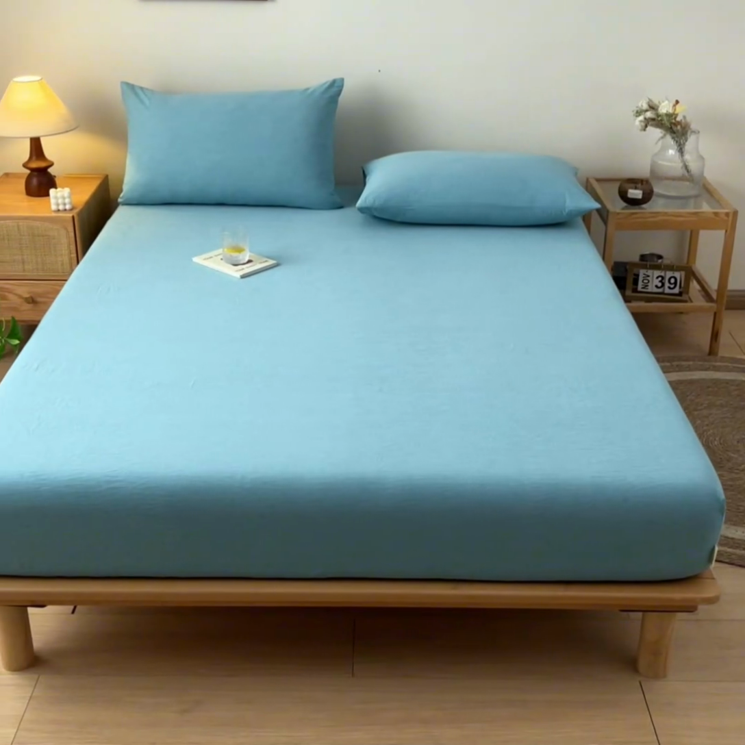 91家纺网 家纺一手货源 找家纺 卡伦家纺 2025全棉色织水洗棉单层床笠席梦思保护套 海兰青年