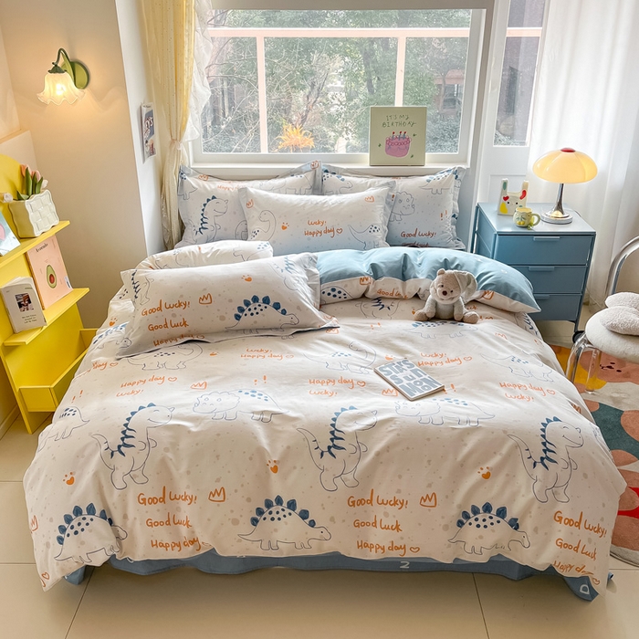 91家纺网 家纺一手货源 找家纺 2024新款全棉小清新印花单品套件--四件套 星球龙