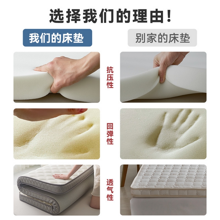 91家纺网 家纺一手货源 找家纺 丽诺床垫 2024新款艾绒乳胶记忆棉立体床垫 灰色10cm
