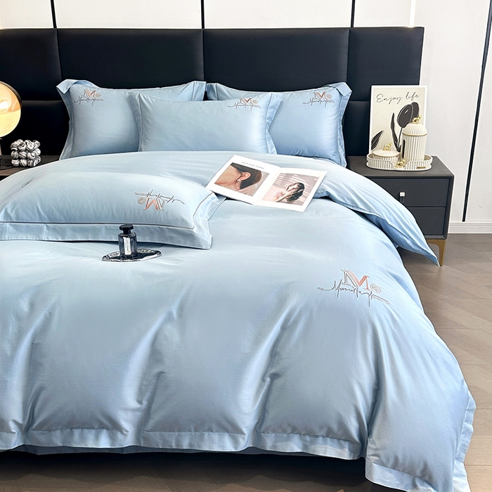 91家纺网 家纺一手货源 找家纺 琉宿家纺 2025新款50s双股长绒棉绣花四件套 倾世红颜-天空蓝