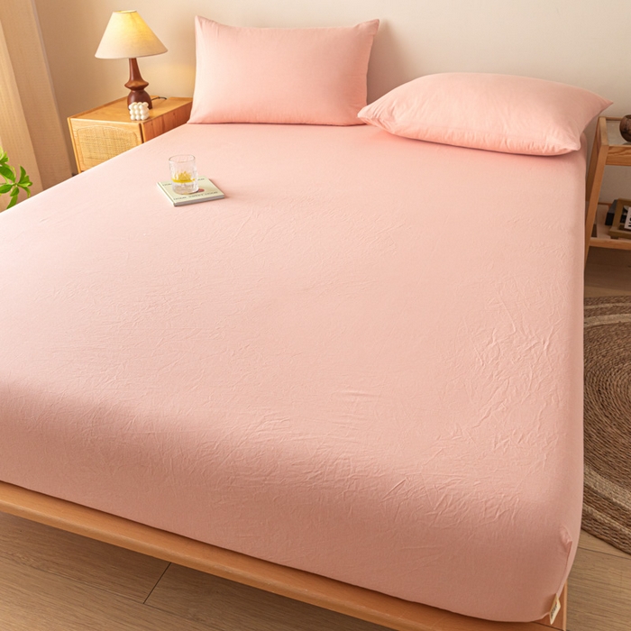 91家纺网 家纺一手货源 找家纺 卡伦家纺 2025全棉色织水洗棉单层床笠席梦思保护套 粉青年