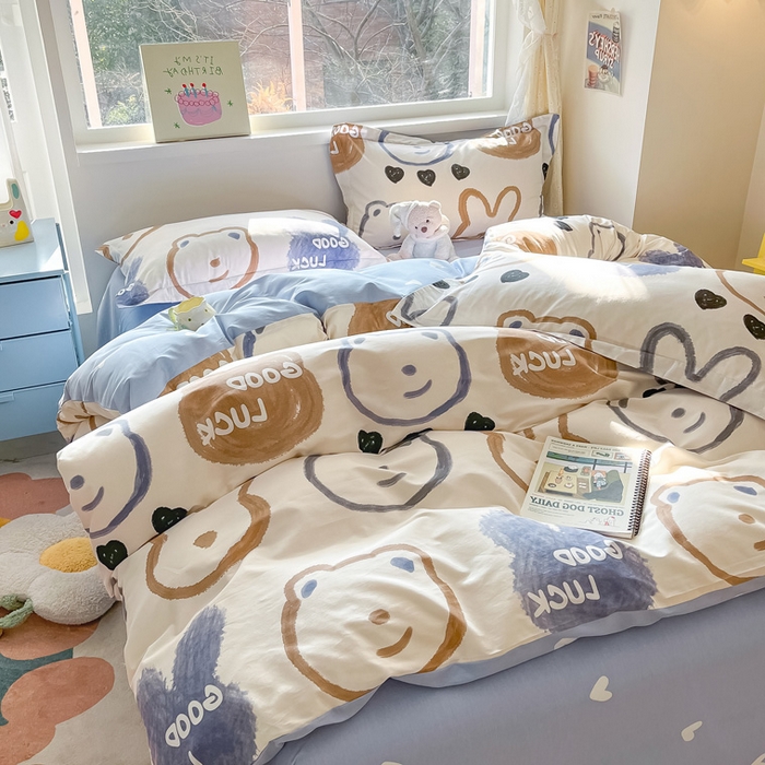 91家纺网 家纺一手货源 找家纺 2024新款全棉小清新印花单品套件--四件套 无影熊
