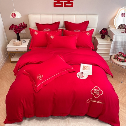 91家纺网 家纺一手货源 找家纺 玉雅家纺 2025新款玉雅时尚磨毛刺绣床单款系列婚庆套件 永恒