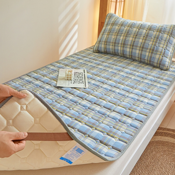 91家纺网 家纺一手货源 找家纺 鑫钰 2025新款学生宿舍A类水洗棉大豆夹棉系列-简格 简格-简希蓝