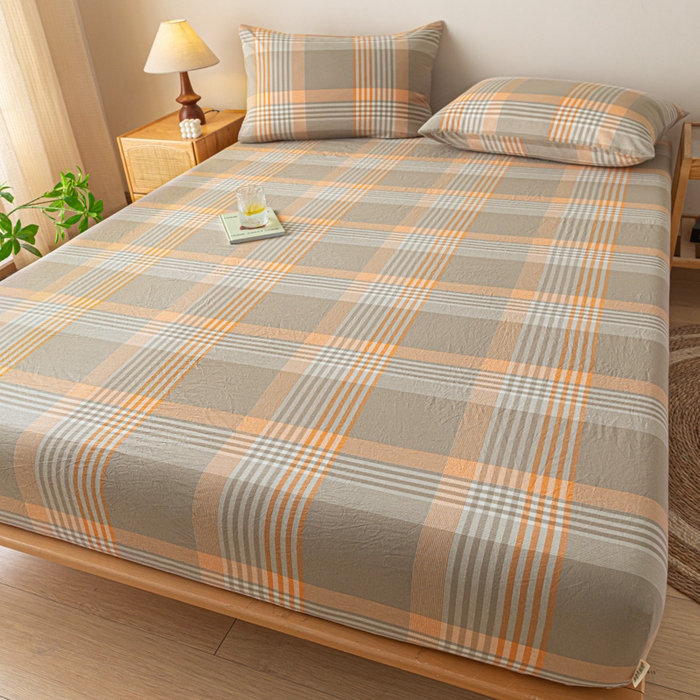 91家纺网 家纺一手货源 找家纺 卡伦家纺 2025全棉色织水洗棉单层床笠席梦思保护套 错格咖