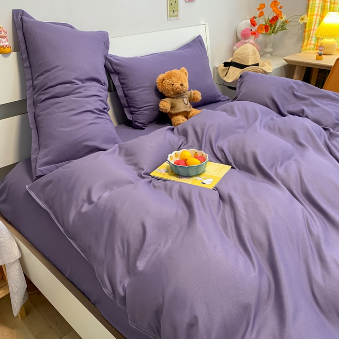 91家纺网 家纺一手货源 找家纺 悦织湾家纺 2025新款纯色床单款芦荟棉四件套 慕尚紫