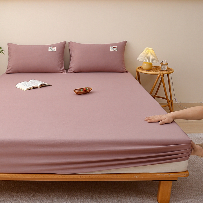 91家纺网 家纺一手货源 找家纺 2024新款A类云朵棉纯色床笠 深豆沙