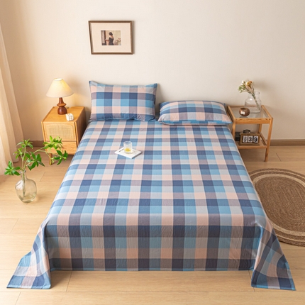 卡伦家纺 2025新款全棉色织水洗棉床单学生宿舍单人双人床单系列英伦蓝
