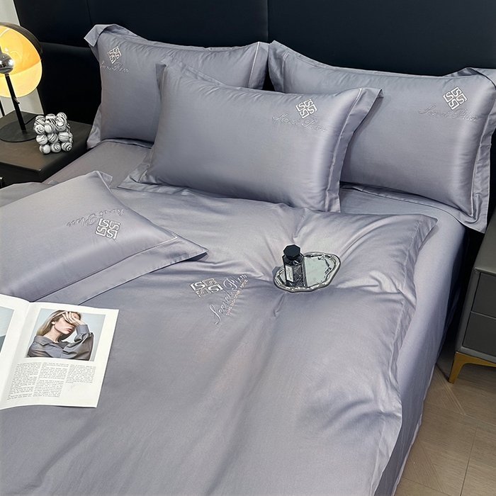 91家纺网 家纺一手货源 找家纺 琉宿家纺 2025新款50s双股长绒棉绣花四件套 时尚格调-绅士灰