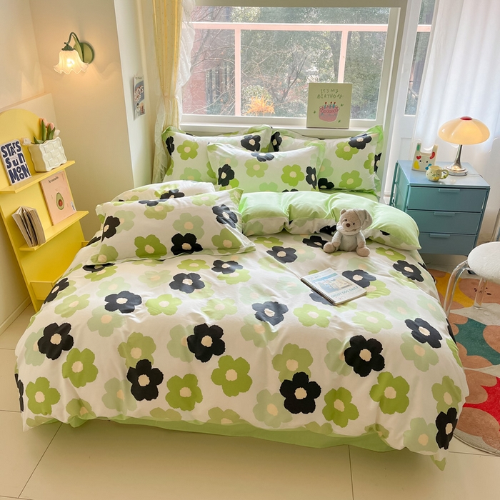 91家纺网 家纺一手货源 找家纺 2024新款全棉小清新印花单品套件--四件套 星光花影