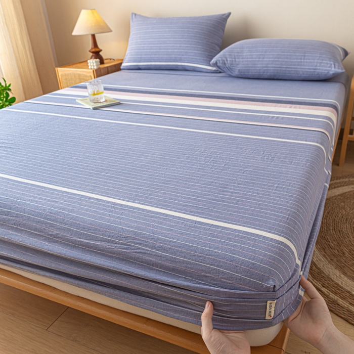 91家纺网 家纺一手货源 找家纺 卡伦家纺 2025全棉色织水洗棉单层床笠席梦思保护套 格林兰